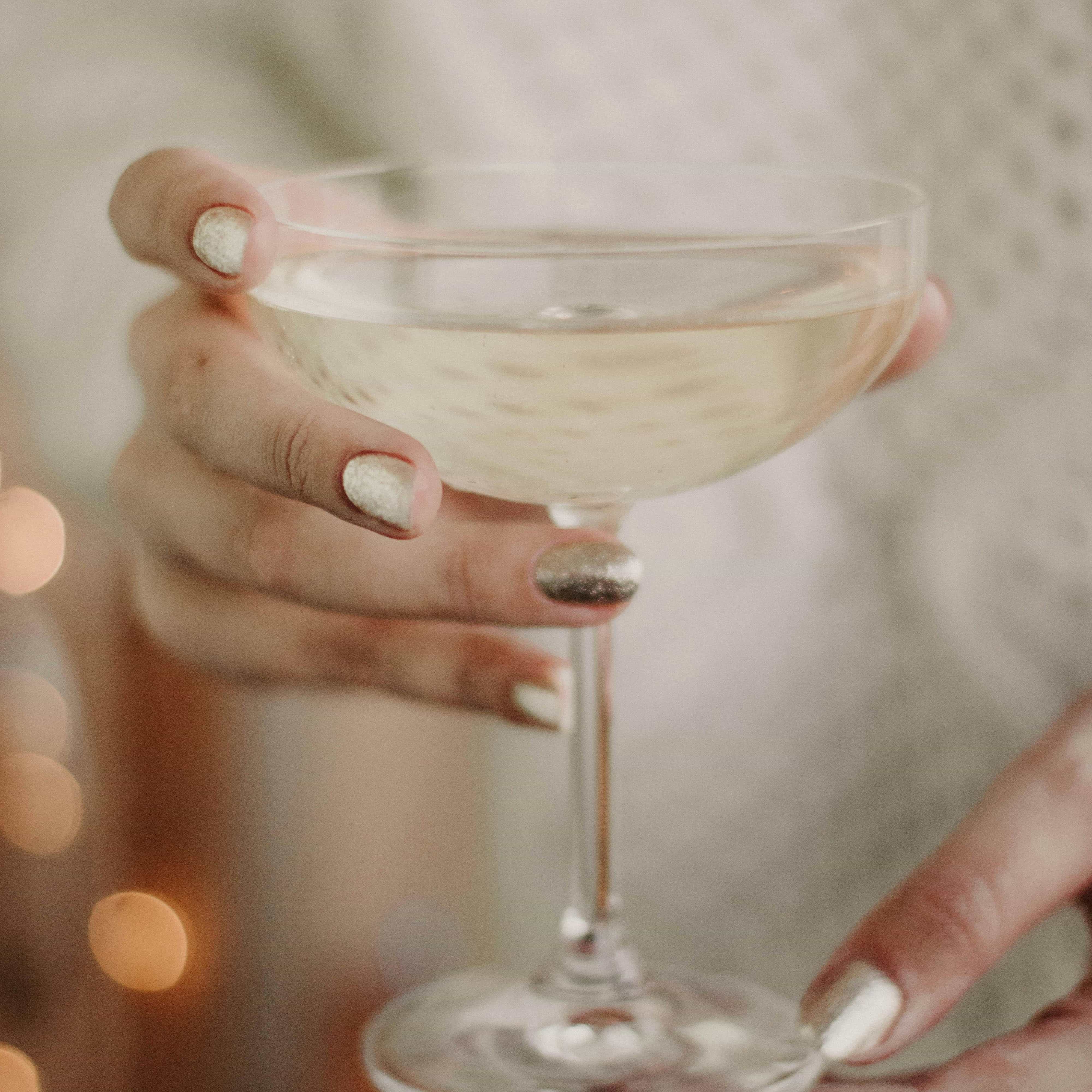Two glasses of non alcoholic white wine